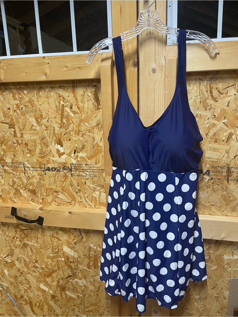 Pre-owned Women's Navy Blue Polka Dot One-Piece Swimsuit Dress 5XL, very clean.